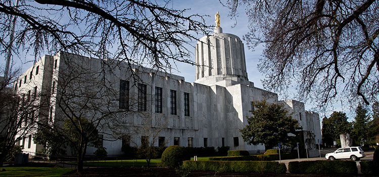 Oregon's state capitol building, pictured on a sunny winter day.