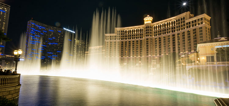 The fountain outside of the Bellagio Resort & Casino in Las Vegas, Nevada.