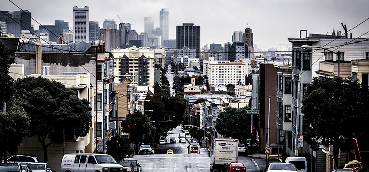 San Francisco viewed on a cloudy, grey day.