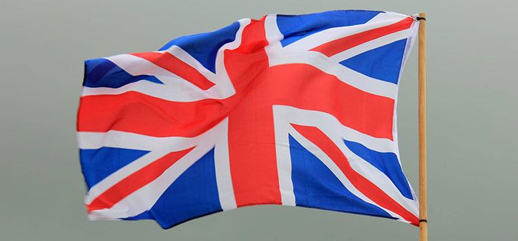 Flag of the United Kingdom, a.k.a. the Union Jack, flying in the wind.