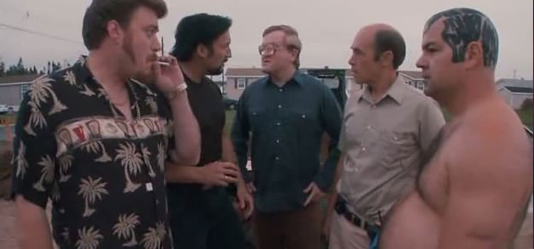 Main characters in a scene from a Trailer Park Boys episode.