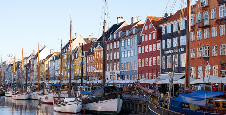 Boats in a Copenhagen waterway.