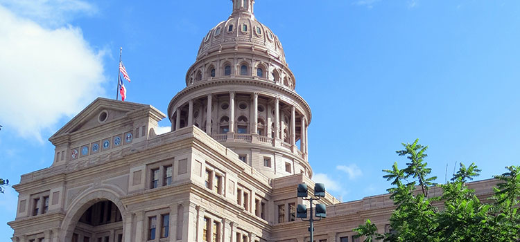 A sunny day at the Texas Capitol Building in Austin, Texas.