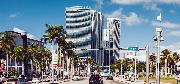 Sunshine on the street in Miami, Florida.