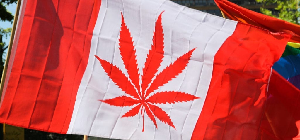 A satirical Canadian flag that uses a cannabis leaf instead of a maple leaf.