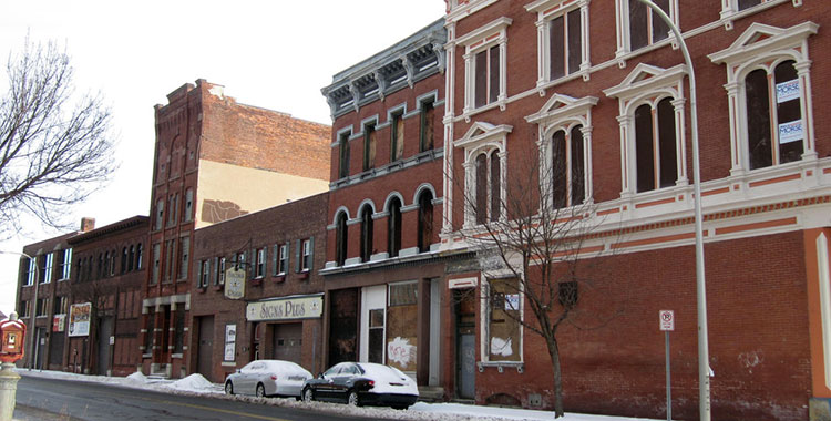 Snow-covered downtown Holyoke, Massachusetts.