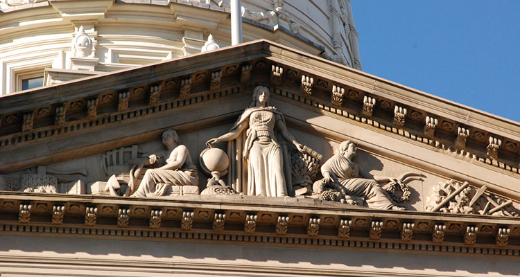 The detail at the top of the State Capitol Building in Lansing, Michigan.