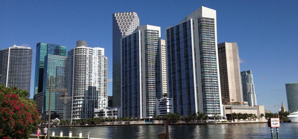 Looking at downtown Miami from the water front.