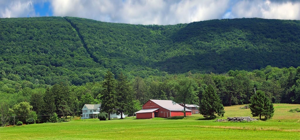 Farmstead at the Lycoming County–Sullivan County line, at the base of the Allegheny Plateau escarpment.