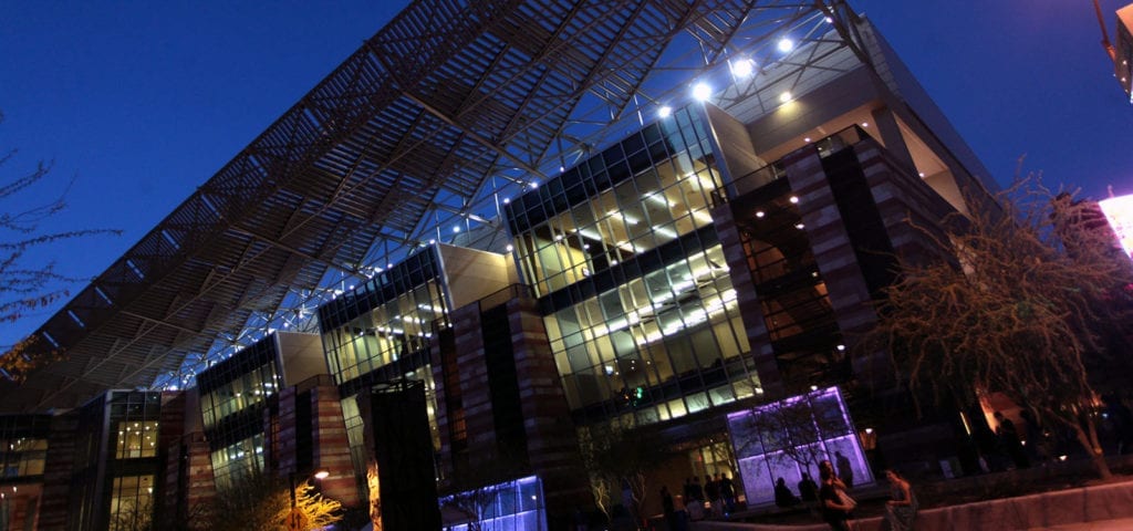 The Phoenix Convention Center at night.