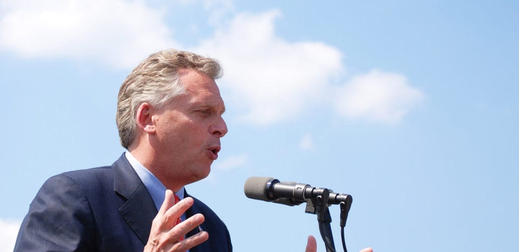 Virginia Gov. Terry McAuliffe speaking at a campaign rally.