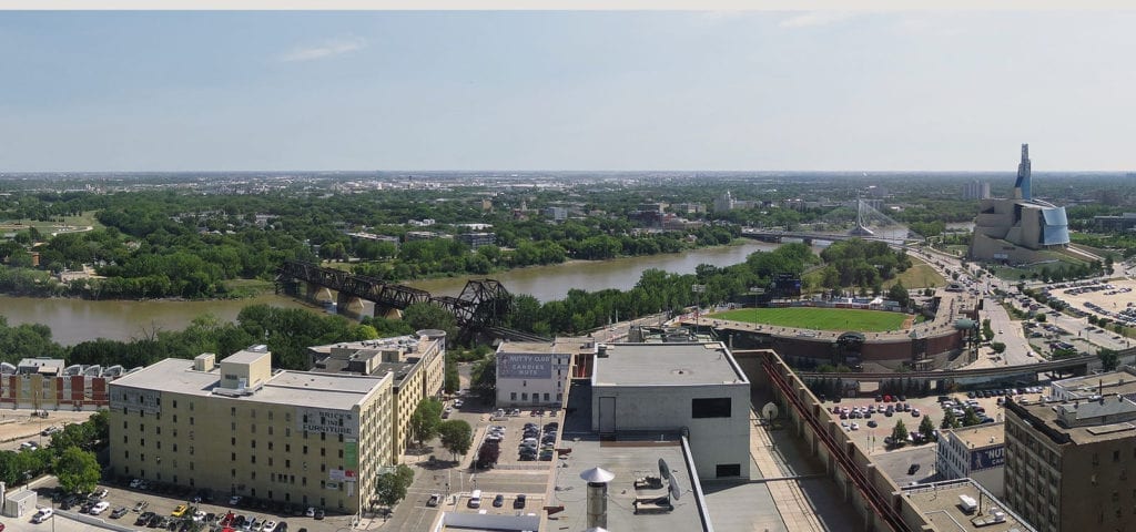 Panorama view from on top of the Toronto-Dominion Center in Winnipeg, Manitoba, Canada.