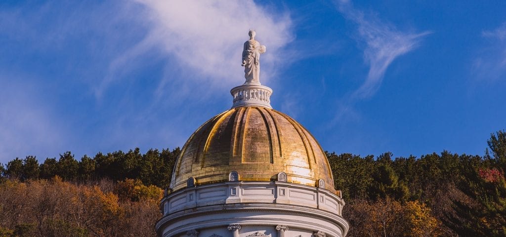 The dome and statue on top of the Vermont Capitol Building.