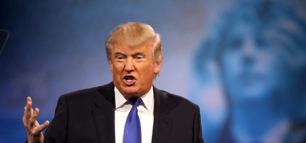 U.S. President Donald Trump speaks before a crowd of supporters in 2016.