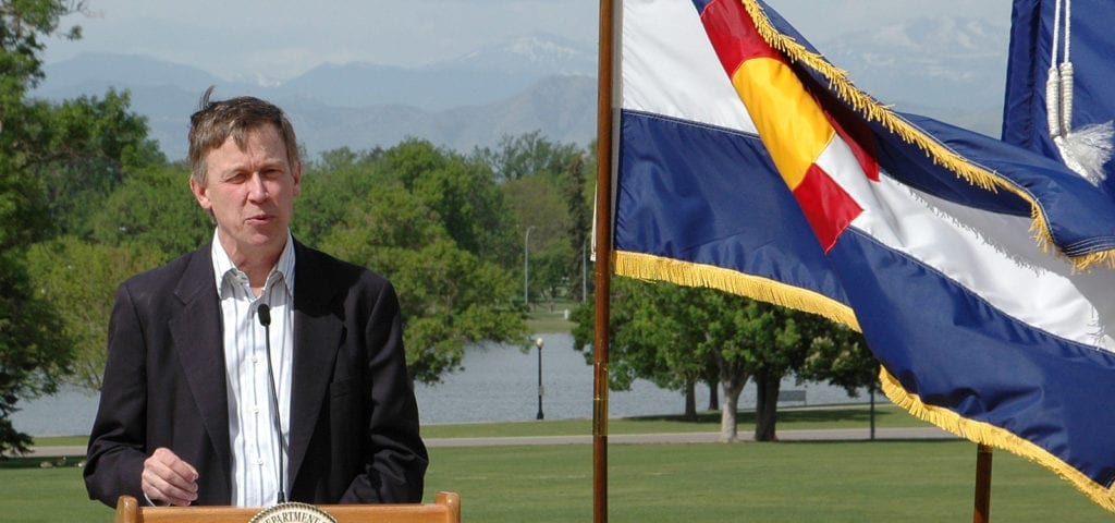 Colorado Gov. John Hickenlooper addresses a crowd at a U.S. Department of Agriculture event.