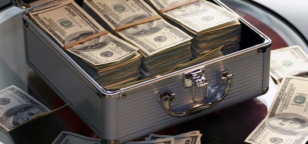 A secure briefcase filled with cash dollars.