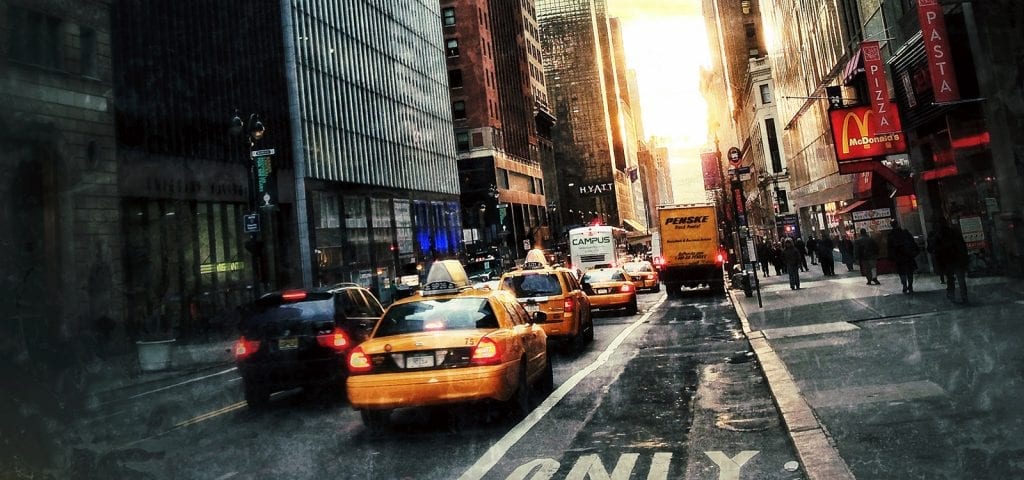 Rain ion and running down the streets of New York City.
