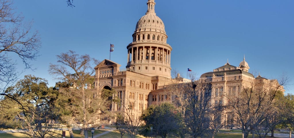 A sunny day at the Texas State Capitol Building in Austin, Texas.