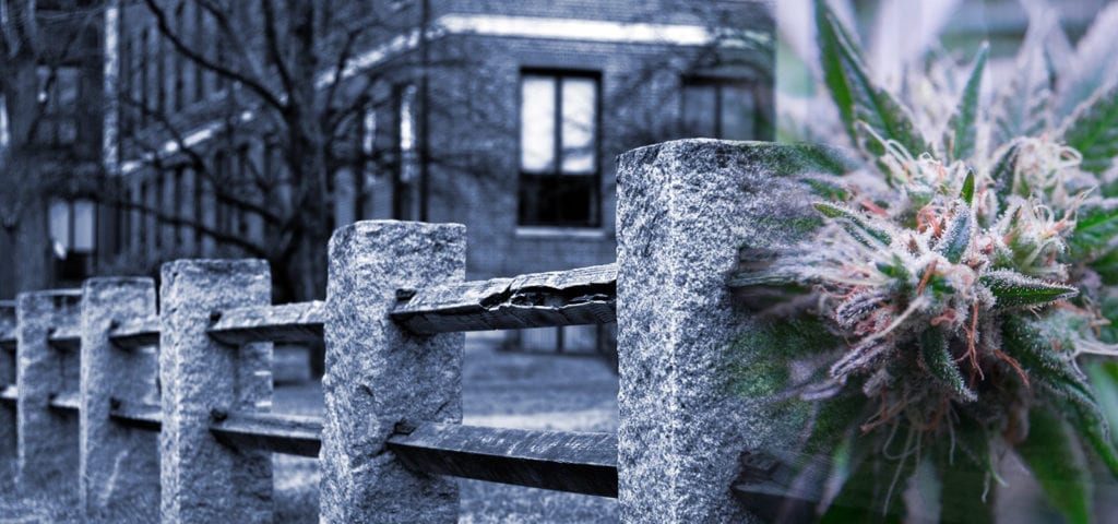A stone fence on a grey day in Cambridge, Massachusetts.