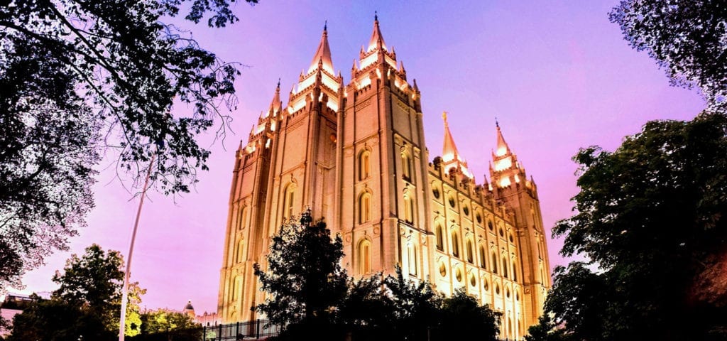 The view of the Mormon church in Temple Square, Salt Lake City.