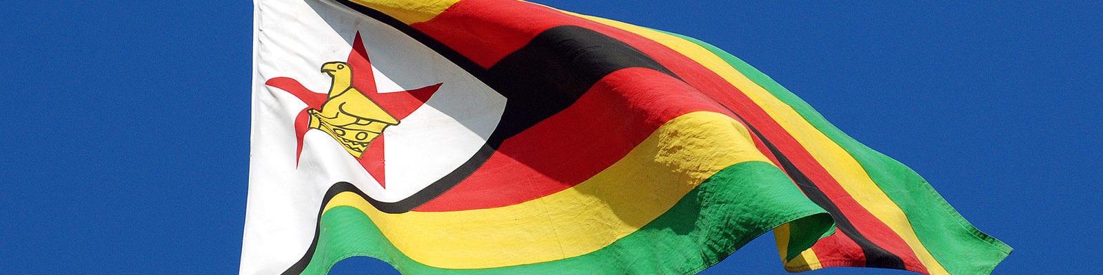 Official flag of Zimbabwe, featuring a soapstone bird and a red star.