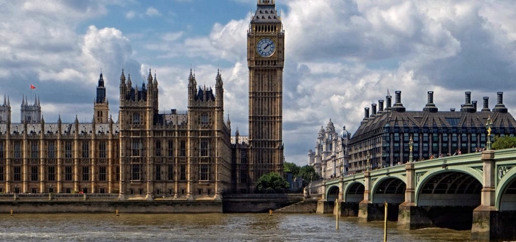 England's Parliament and Big Ben clock tower in London.
