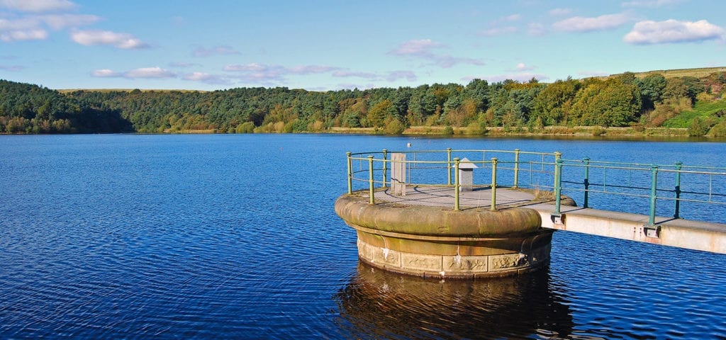 A water reservoir, which stores water temporarily before it is used for agricultural purposes.