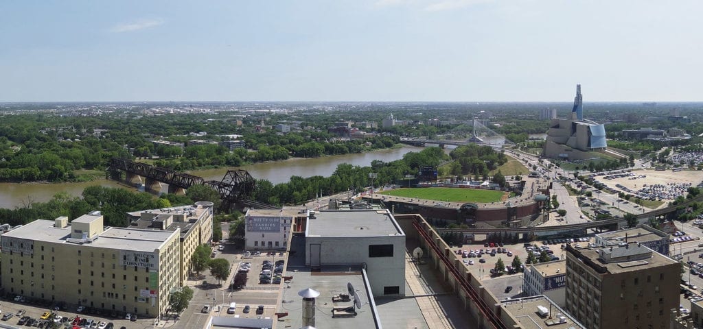 Red River from Toronto-Dominion Centre, 201 Portage Ave, Winnipeg, Manitoba, Canada