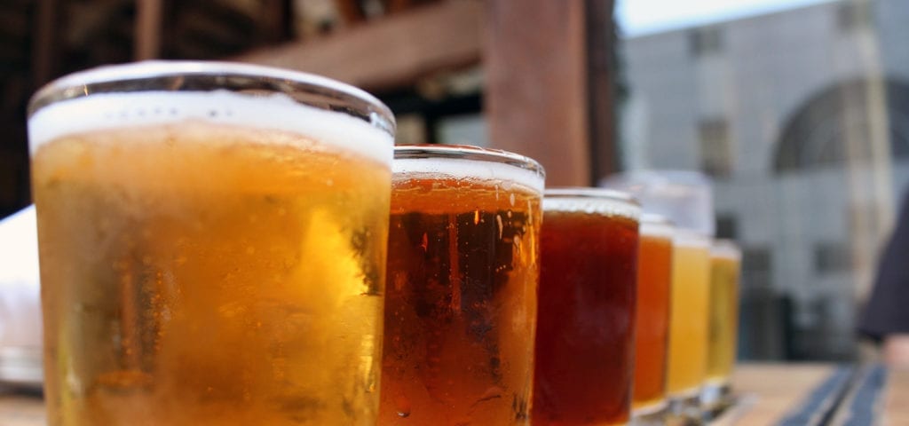A beer tasting flight — a collection of a brewery's top offerings.