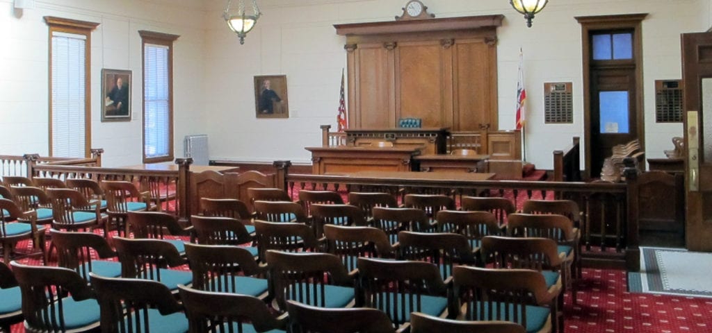 An old court room in the San Mateo County History Museum.