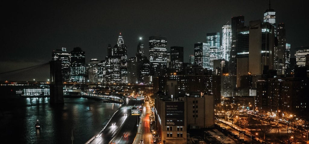 Nighttime in New York City.