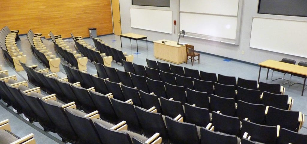 An empty university lecture room.