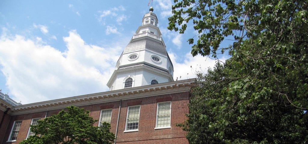 The Maryland Statehouse in capital city Annapolis, Maryland.