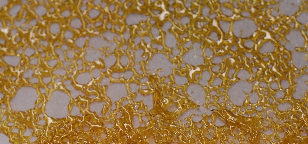 A closeup image of a sheet of cannabis shatter.