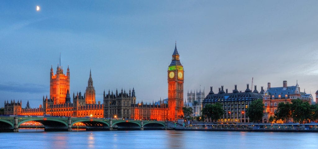 The British Parliament buildings in London, England.