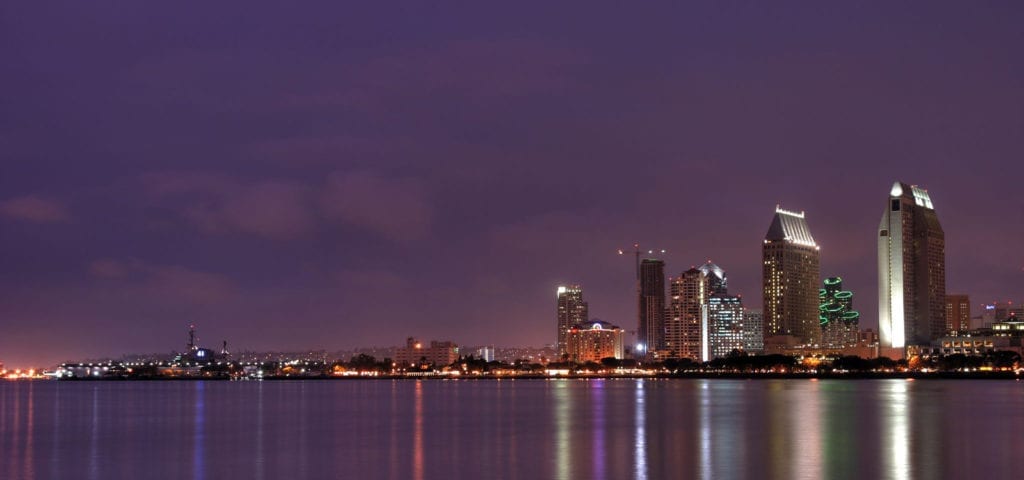 A cloudy May evening on Coronado Island over looking San Diego, California.