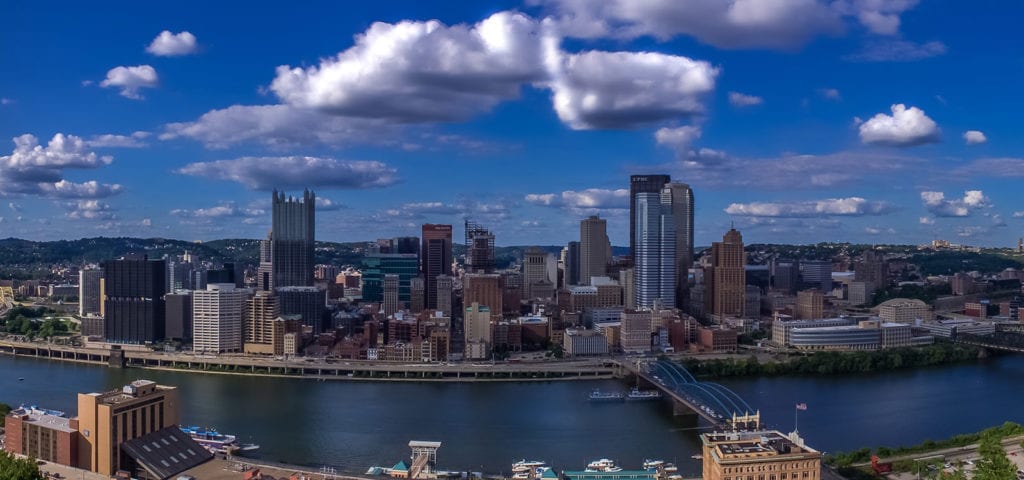 A cropped panorama photograph of Pittsburgh, Pennsylvania.