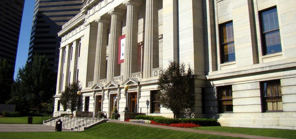 The Ohio Statehouse in downtown Columbus, Ohio.