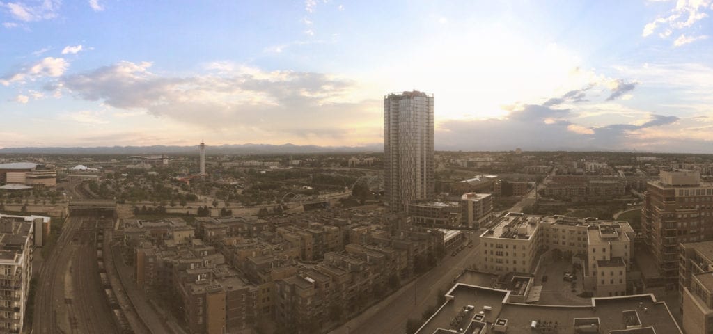 A cropped panorama photo of Denver, Colorado.