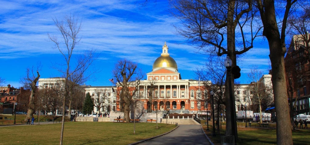 The Massachusetts Statehouse building in Boston, Massachusetts.