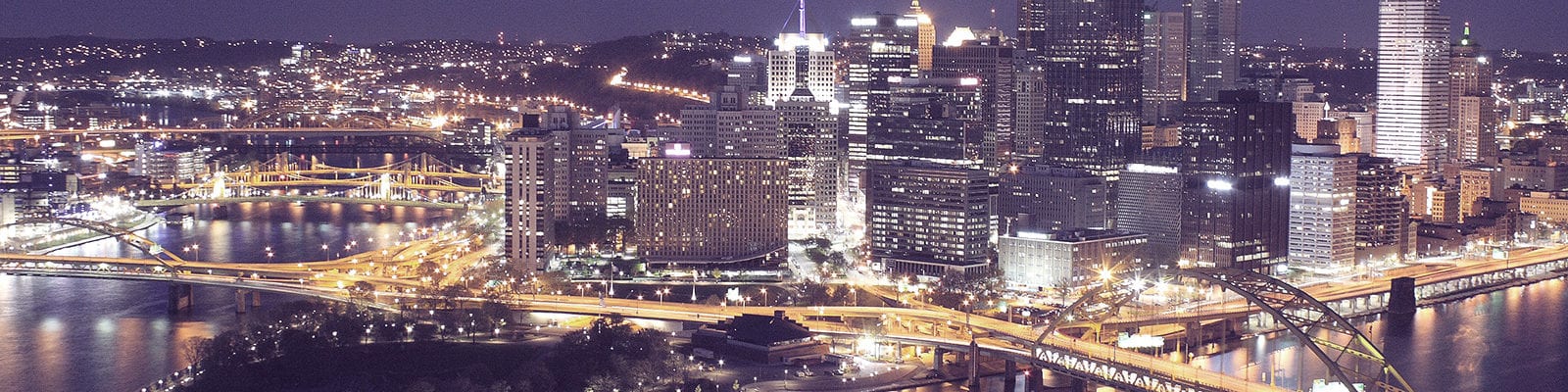 Nighttime view of Pittsburgh, Pennsylvania.