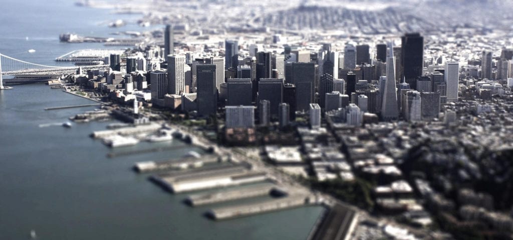 San Francisco downtown district and the bay nextdoor.