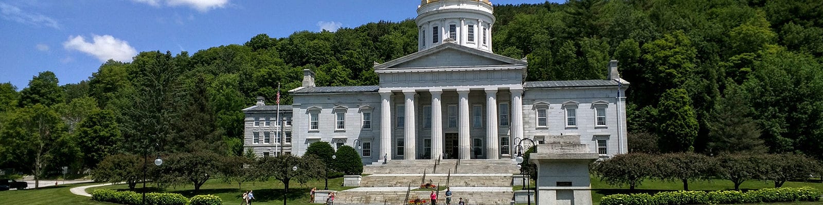 The Vermont Capitol Building in Montpelier, Vermont — VT is the first state to legalize cannabis via the legislature.