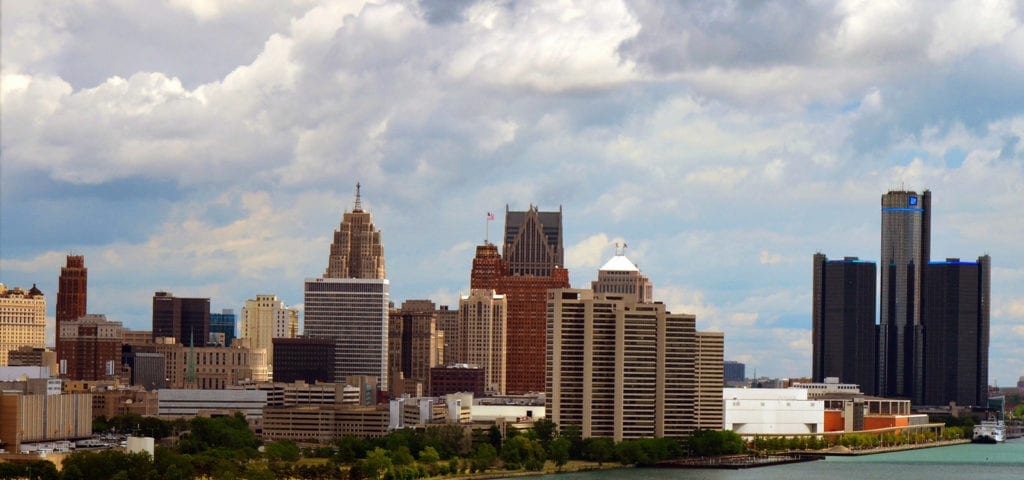The Detroit, Michigan city skyline.