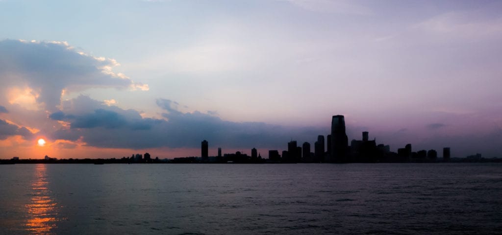 Looking across the water at the Newark, New Jersey shoreline.