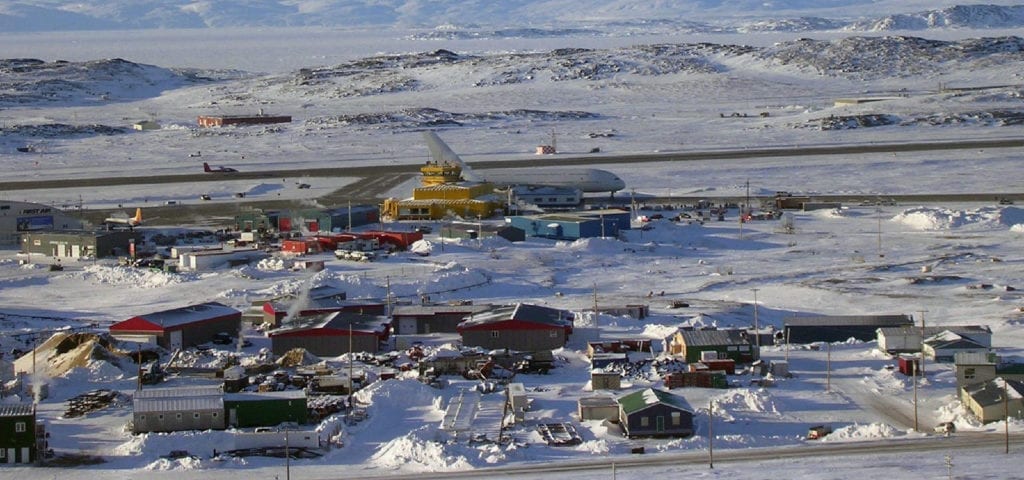 Aerial view of the airport in Iqaluit, Nunavut, Canada.