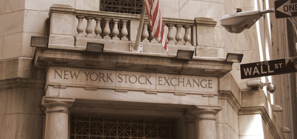 Entrance to the New York Stock Exchange in New York, New York.