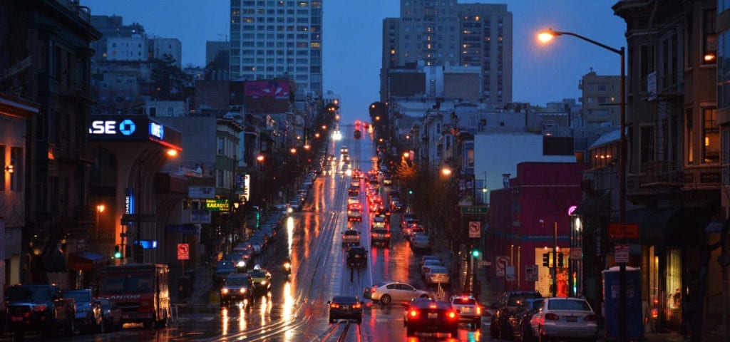 A rainy evening in San Francisco.
