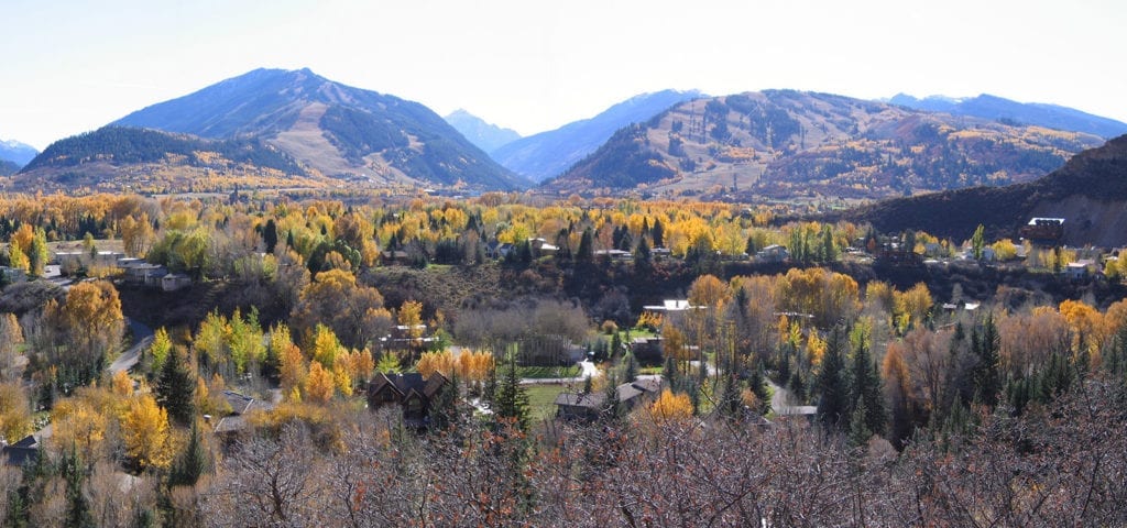 A panorama view of the valley nestled around Aspen, Colorado.