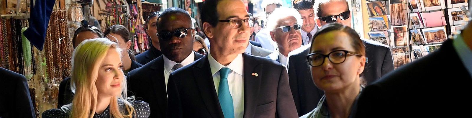 Treasury Secretary Steven Mnuchin, accompanied by U.S. Ambassador to Israel David Friedman and Acting Consul General Michael Hankey, toured the Old City of Jerusalem, making stops at the Church of the Holy Sepulcher and the Western Wall.